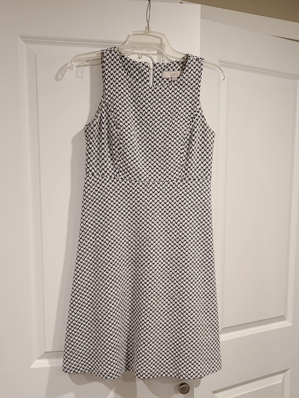 LOFT Black and White Sleeveless Midi A-Line Dress